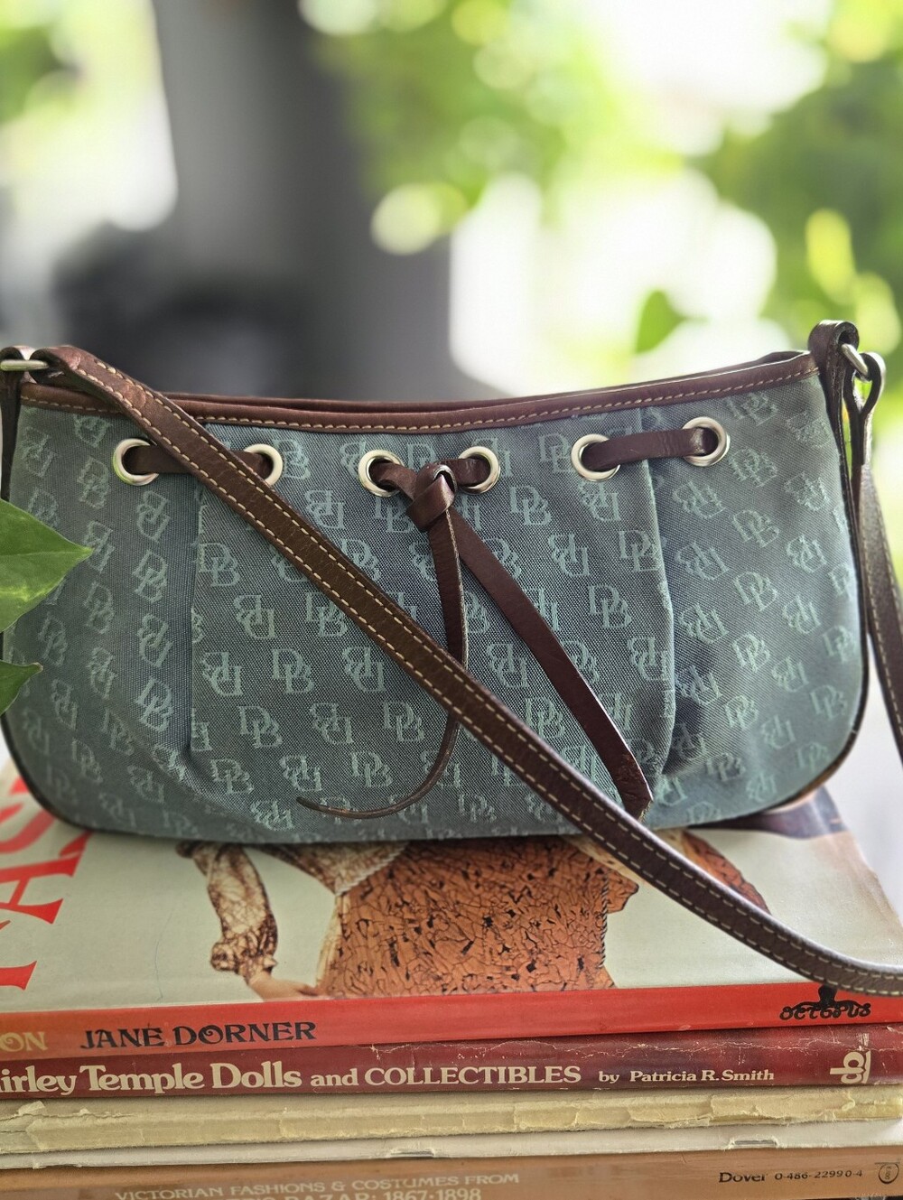 Vintage Dooney and Bourke Blue Monogram Canvas Shoulder Bag